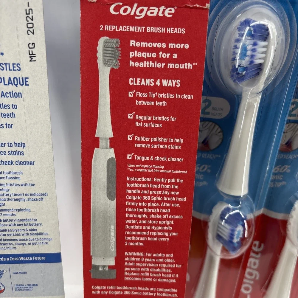 Colgate 360 Power Deep Clean Toothbrush & 6 Sonic Floss-Tip Brush Rep Heads Soft